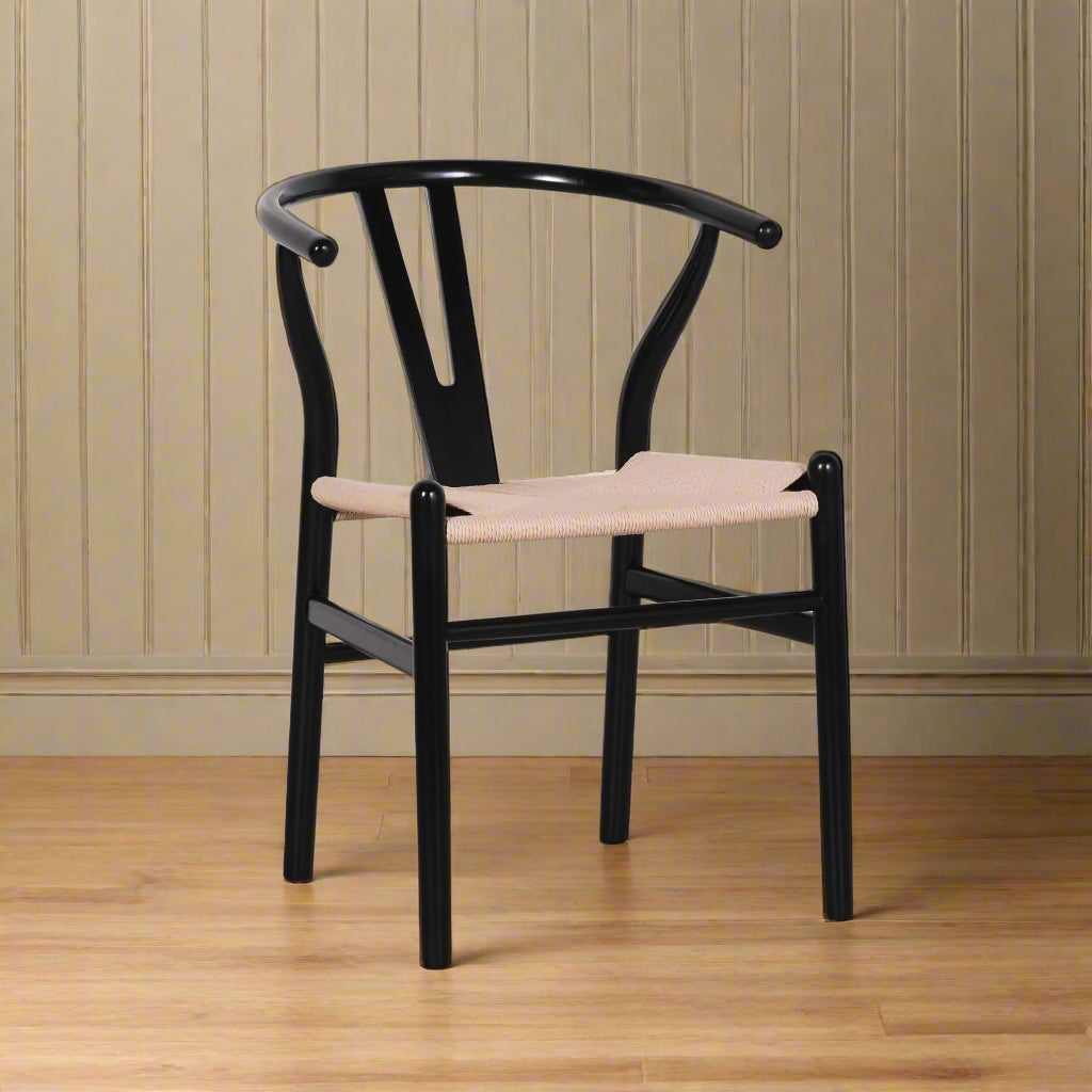 [Set of 2] Maison Reproductions Wishbone Black Painted Wooden Dining Chairs