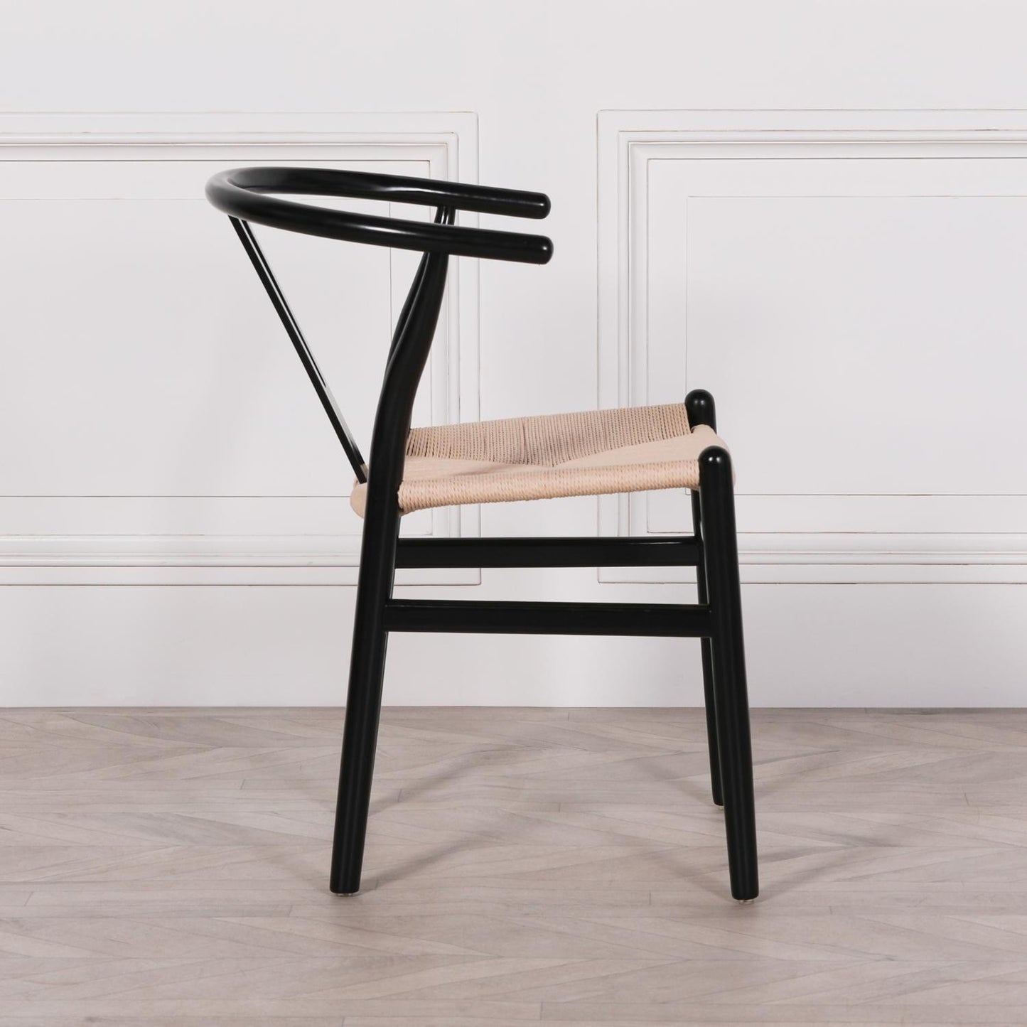 [Set of 2] Maison Reproductions Wishbone Black Painted Wooden Dining Chairs
