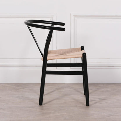 [Set of 2] Maison Reproductions Wishbone Black Painted Wooden Dining Chairs