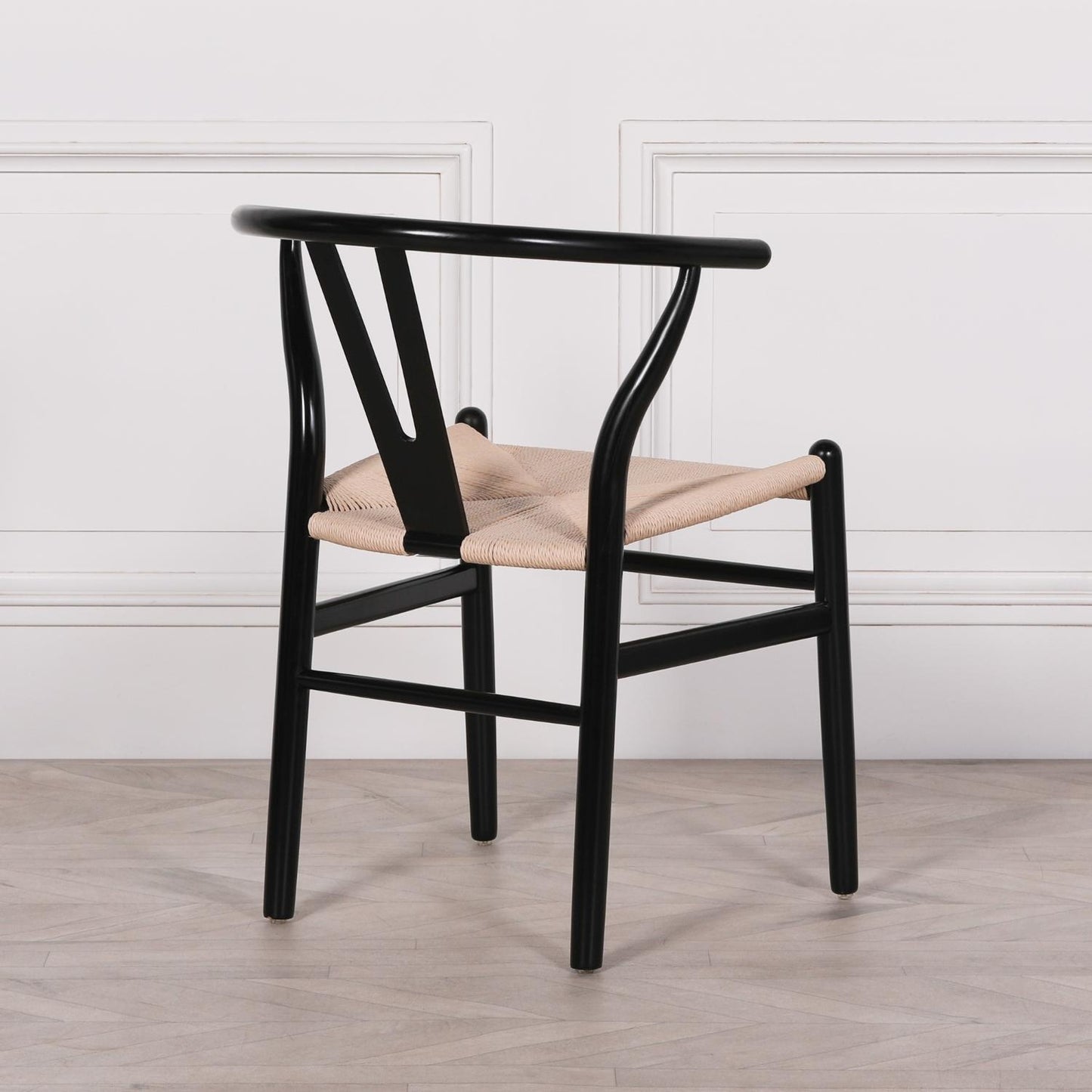 [Set of 2] Maison Reproductions Wishbone Black Painted Wooden Dining Chairs