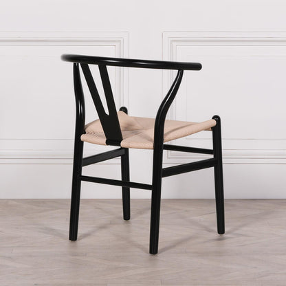 [Set of 2] Maison Reproductions Wishbone Black Painted Wooden Dining Chairs