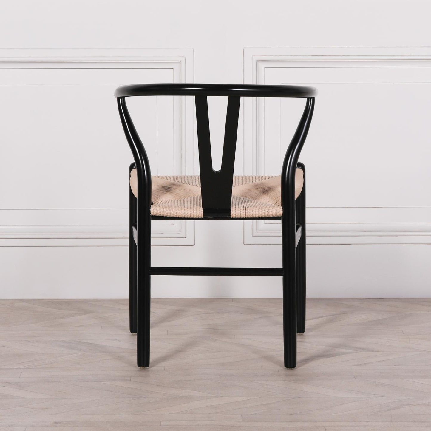[Set of 2] Maison Reproductions Wishbone Black Painted Wooden Dining Chairs