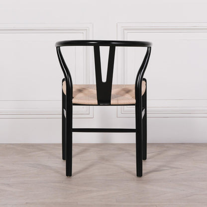 [Set of 2] Maison Reproductions Wishbone Black Painted Wooden Dining Chairs
