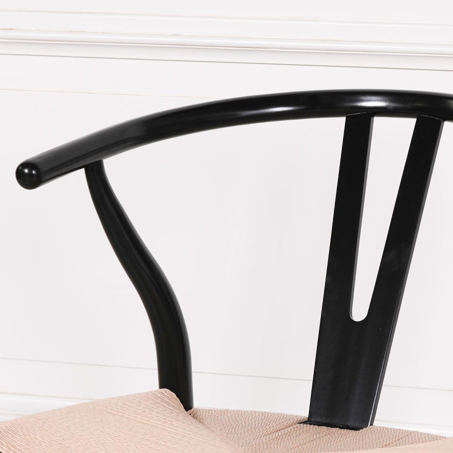 [Set of 2] Maison Reproductions Wishbone Black Painted Wooden Dining Chairs