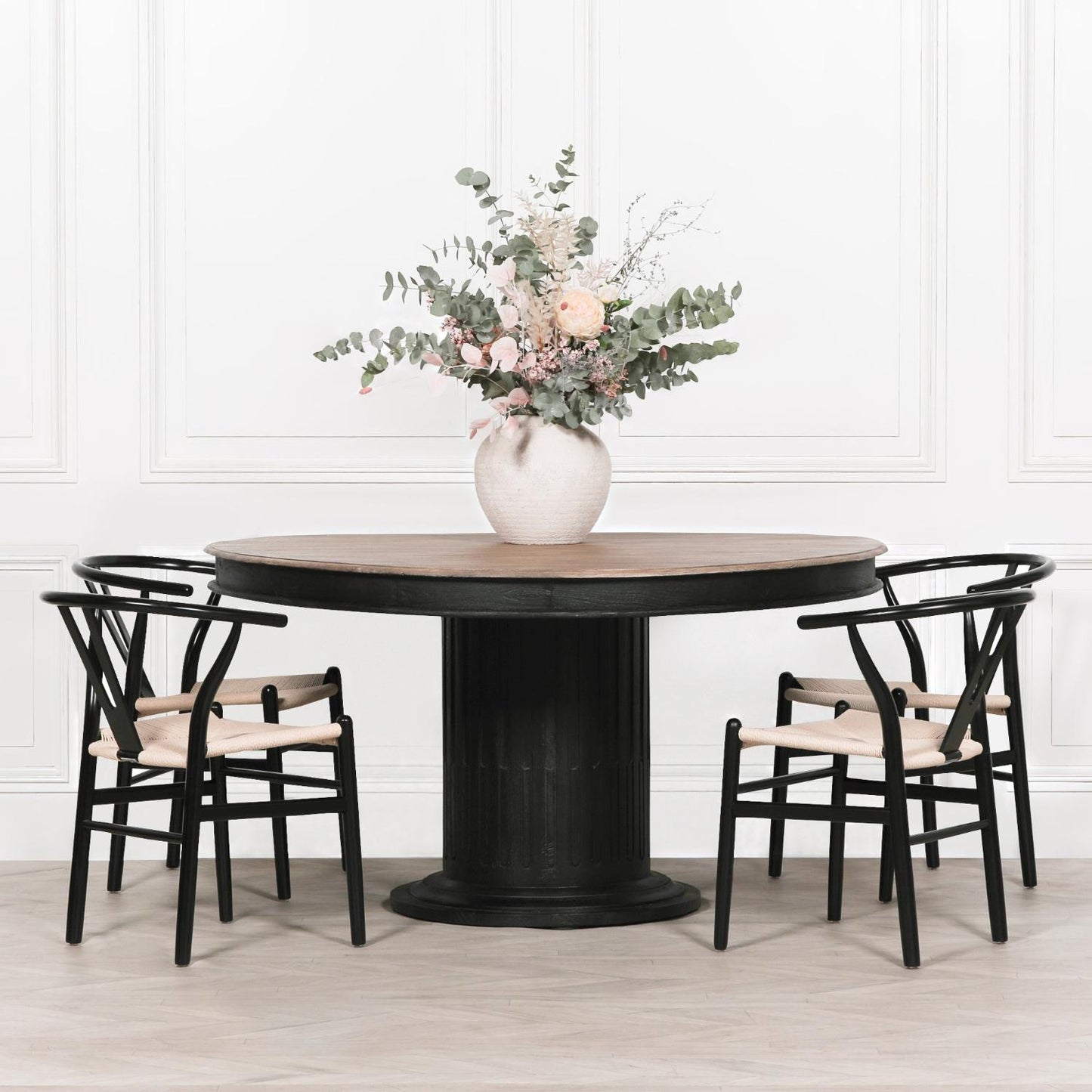 [Set of 2] Maison Reproductions Wishbone Black Painted Wooden Dining Chairs
