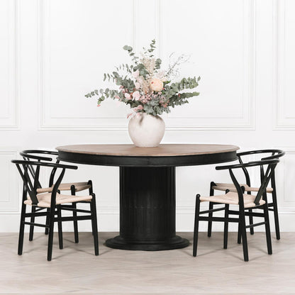[Set of 2] Maison Reproductions Wishbone Black Painted Wooden Dining Chairs