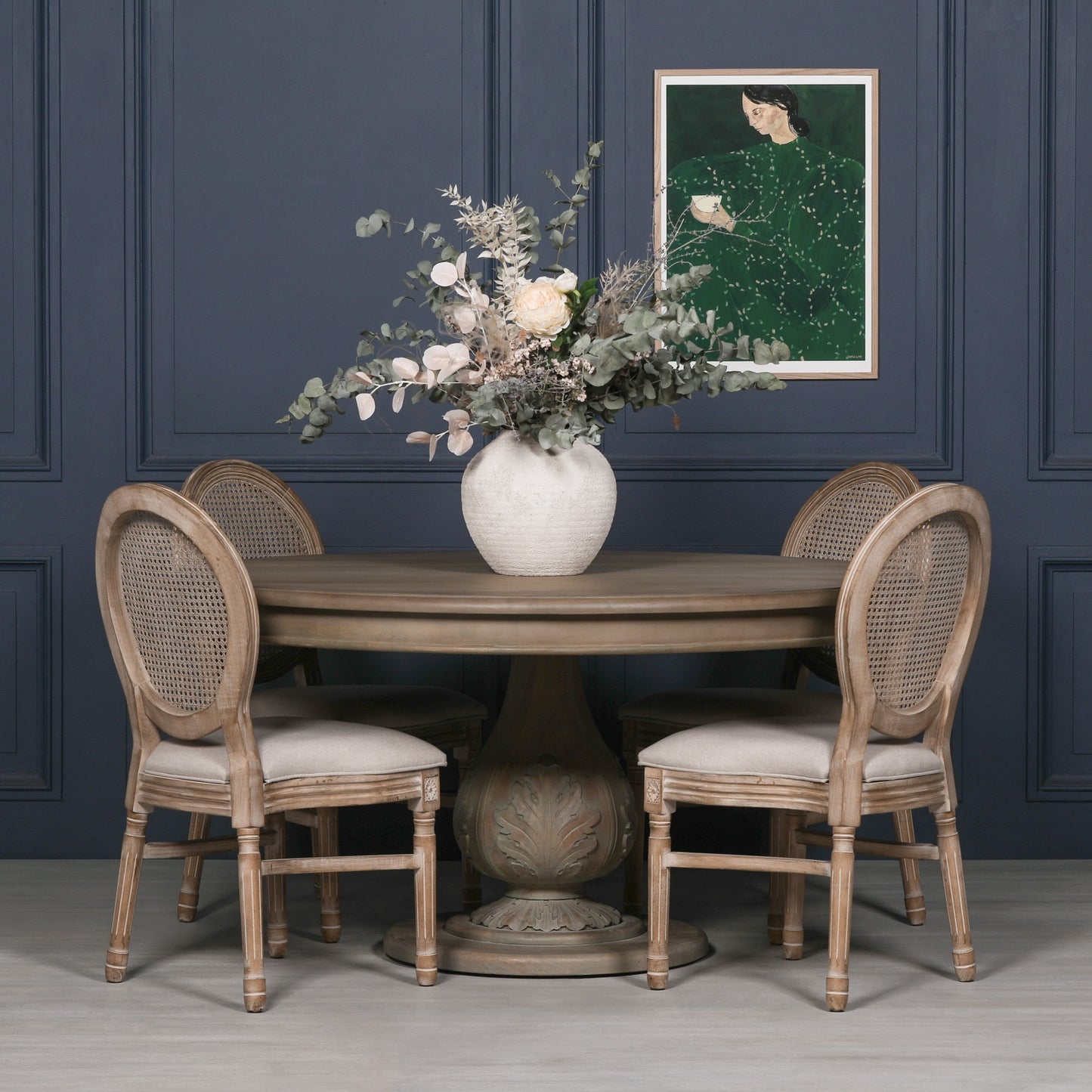 Maison Reproductions Rustic Washed 150cm Round Acorn Dining Table - WDT020