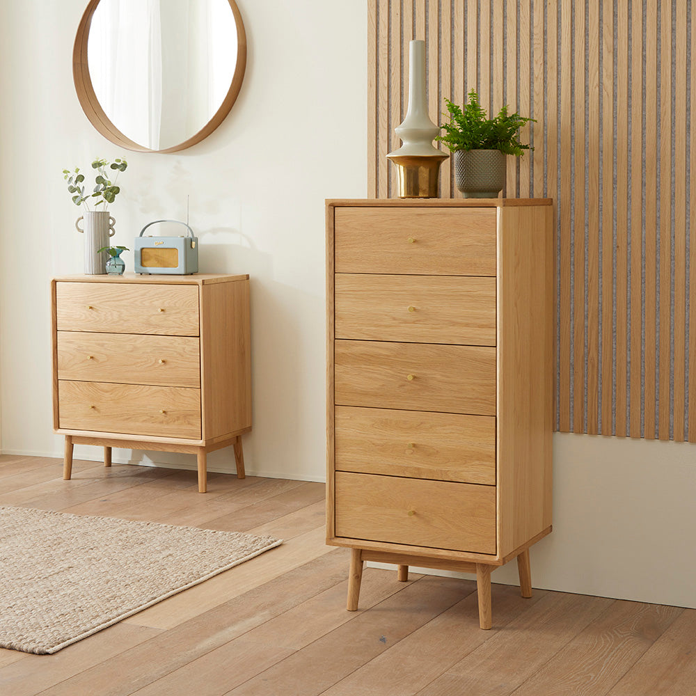 Fishe & Lilly Wright Oak Tallboy Chest of 5 Drawers