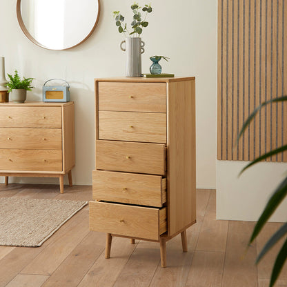 Fishe & Lilly Wright Oak Tallboy Chest of 5 Drawers