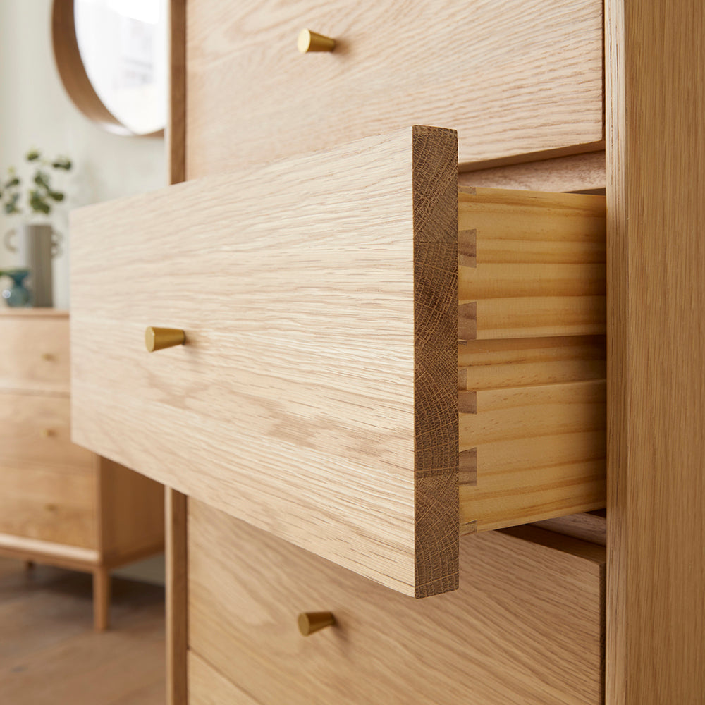 Fishe & Lilly Wright Oak Tallboy Chest of 5 Drawers