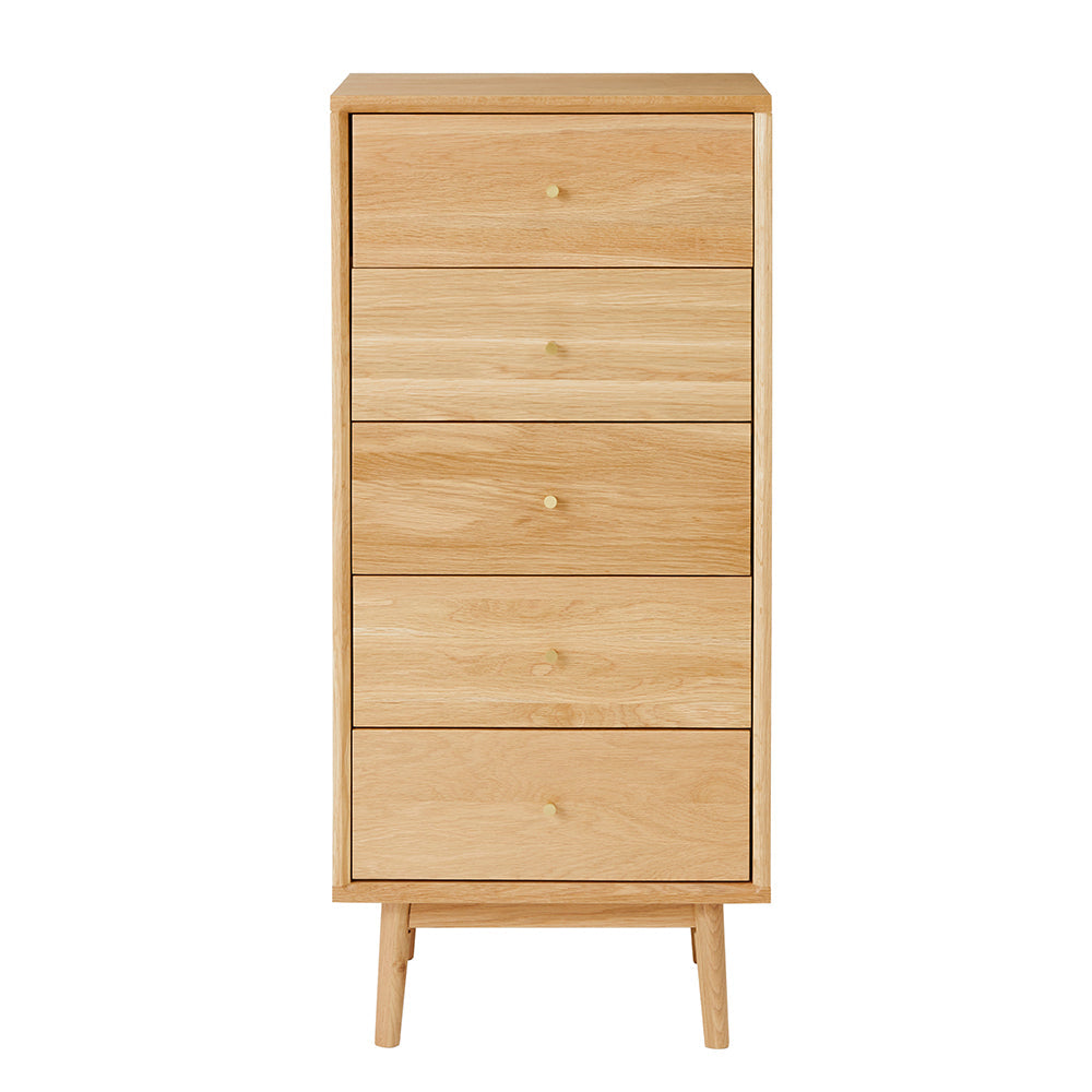 Fishe & Lilly Wright Oak Tallboy Chest of 5 Drawers