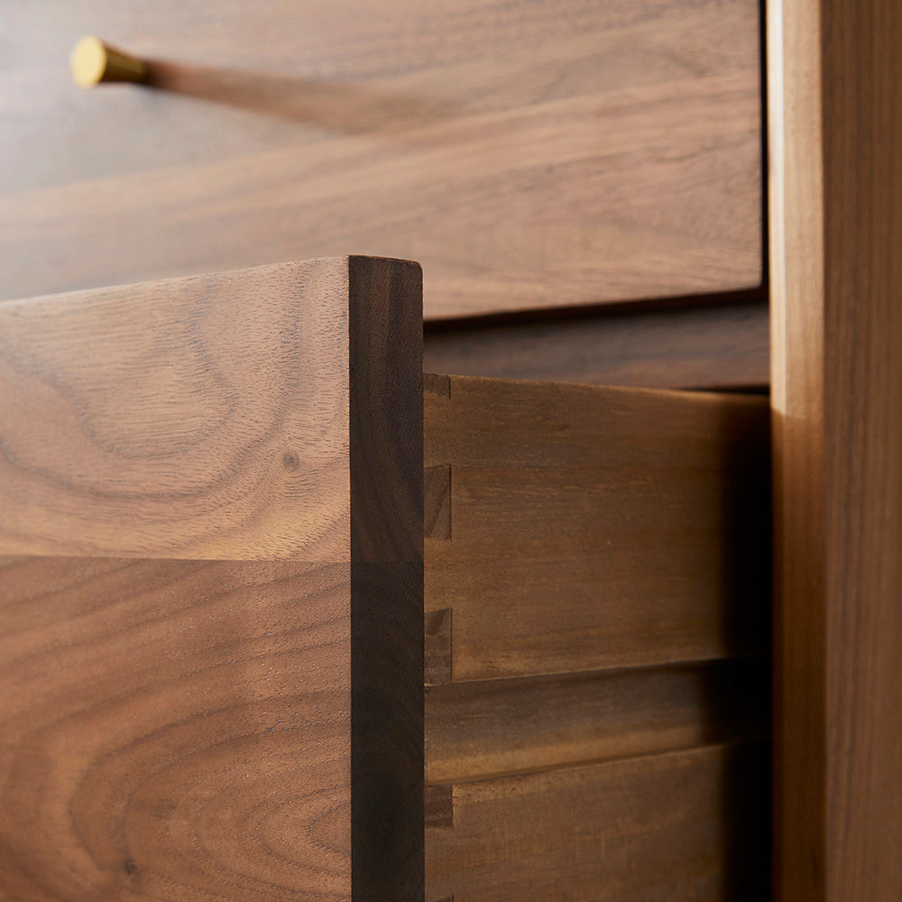 Fishe & Lilly Wright Walnut Tallboy Chest of 5 Drawers