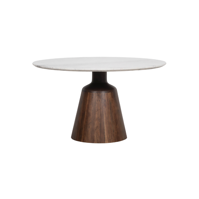 Handcrafted Acacia Wood & Natural Marble Round Dining Table - GMF990