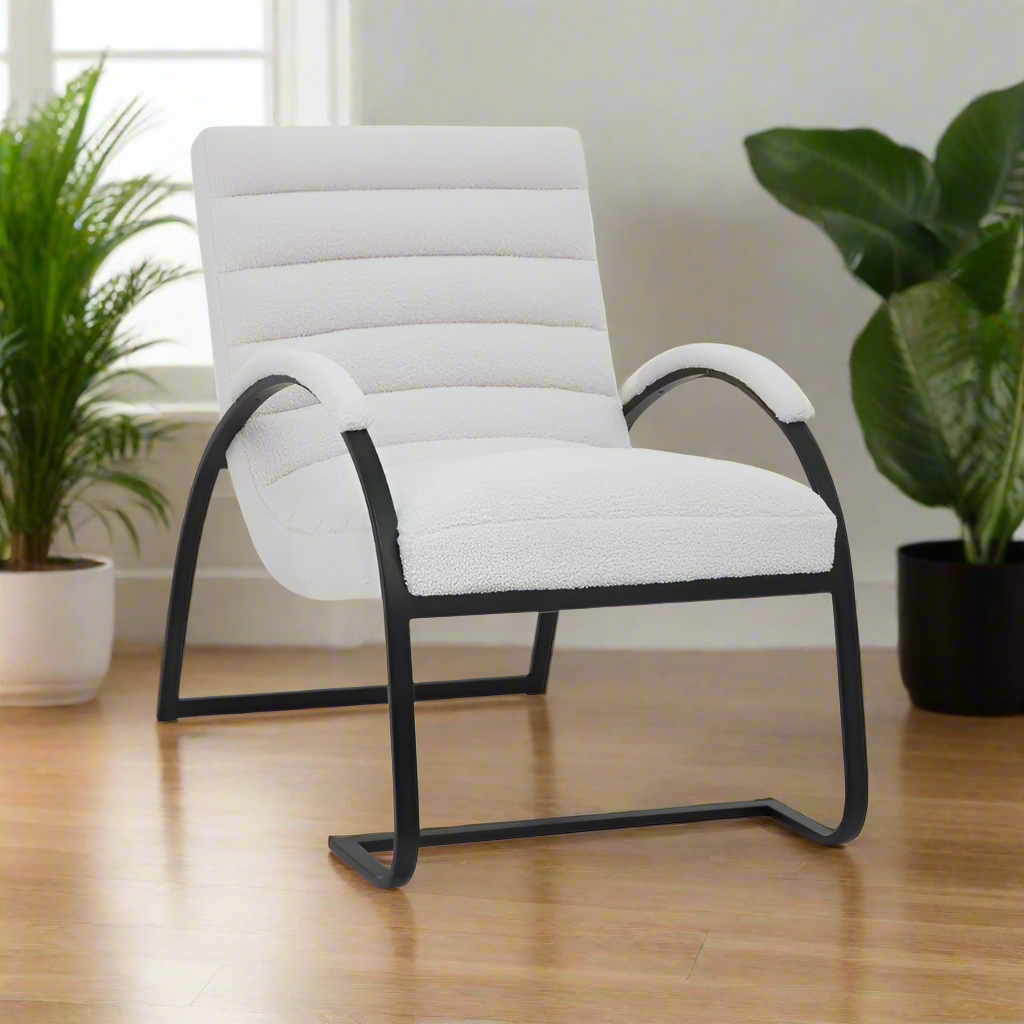 Ergonomic Bouclé Ribbed Ark Armchair - 23084