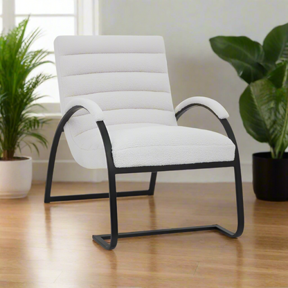 Ergonomic Bouclé Ribbed Ark Armchair - 23084