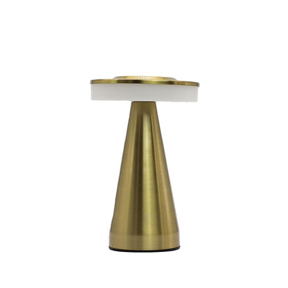 Gold and white cylindrical touch lamp on a white background