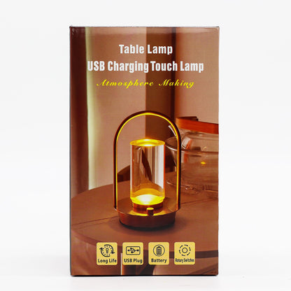 Box for modern lantern-style touch lamp with USB charging and touch control features.