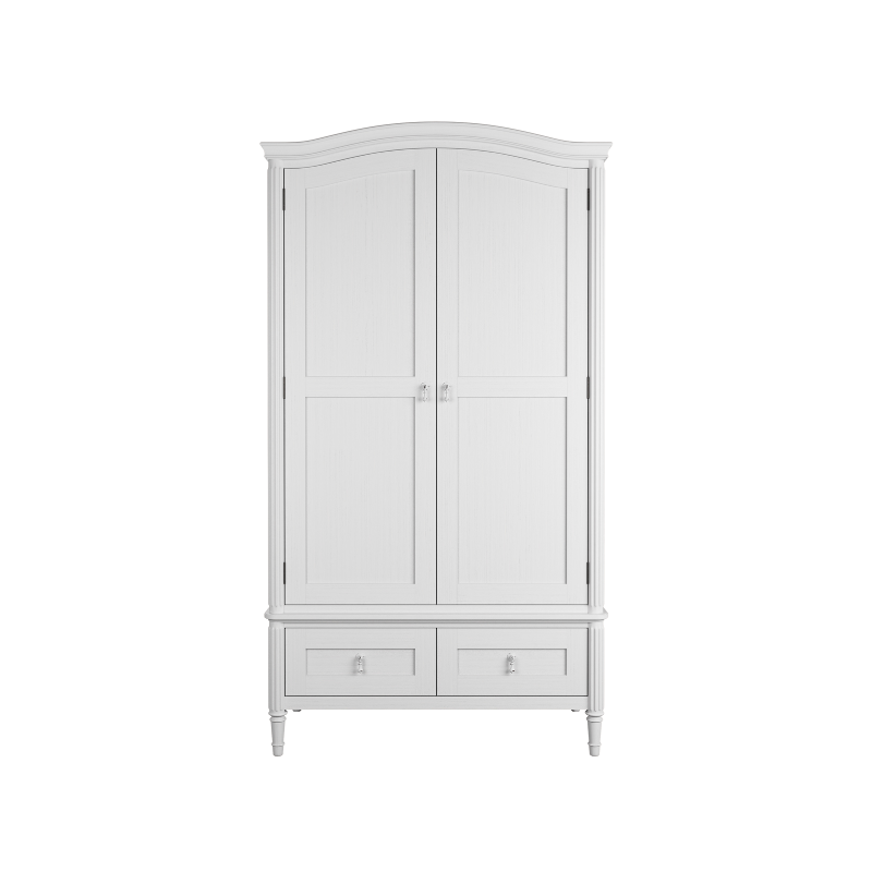 A whitewashed oak wardrobe with two doors and two drawers, part of the Laura Ashley Bramford collection.