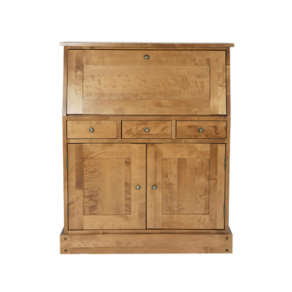 A Garrat 2 Door 3 Drawer Bureau in honey color, made of oak wood, with a vintage design.