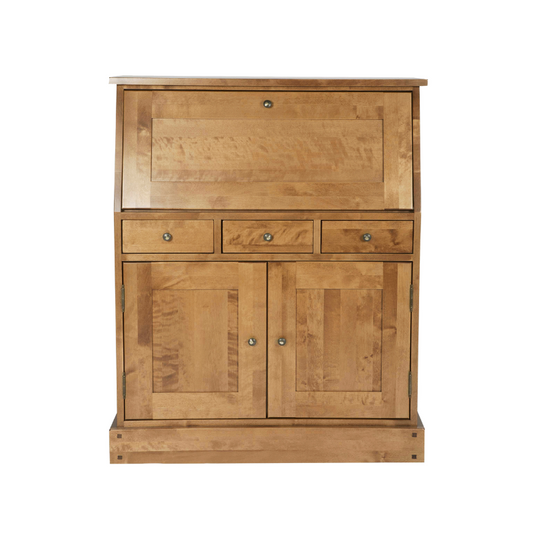 A Garrat 2 Door 3 Drawer Bureau in honey color, made of oak wood, with a vintage design.