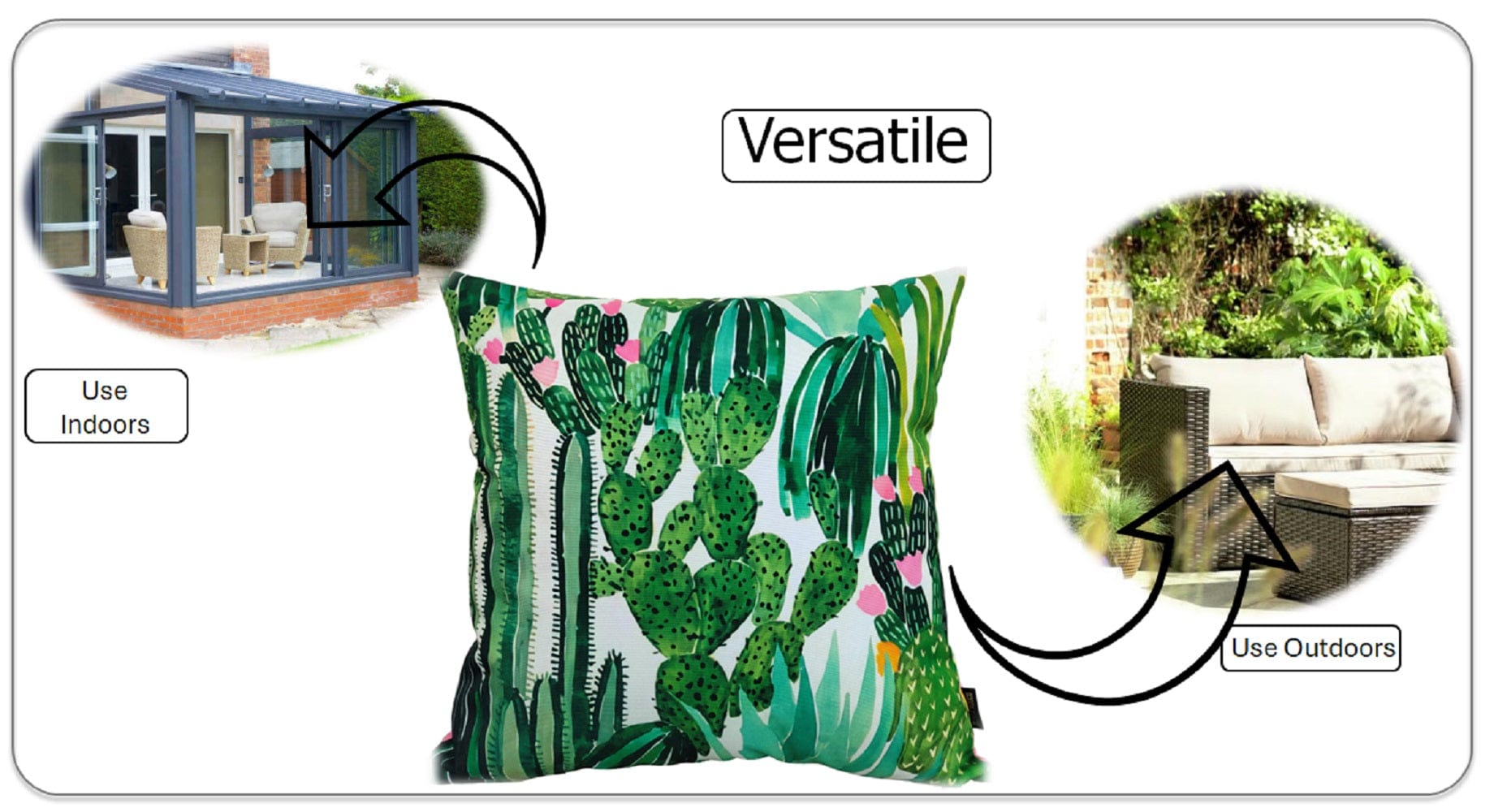 Cactus Waterproof Outdoor Cushions 43 x 43 cm Weather-Resistant Polyester for Patio Garden Bench Sofa Indoor Living Room Durable Stylish by OLIVIA ROCCO - White Bear Furnishings