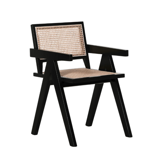 [Set of 2] Maison Reproductions Black Painted Wooden Cane Dining Chairs