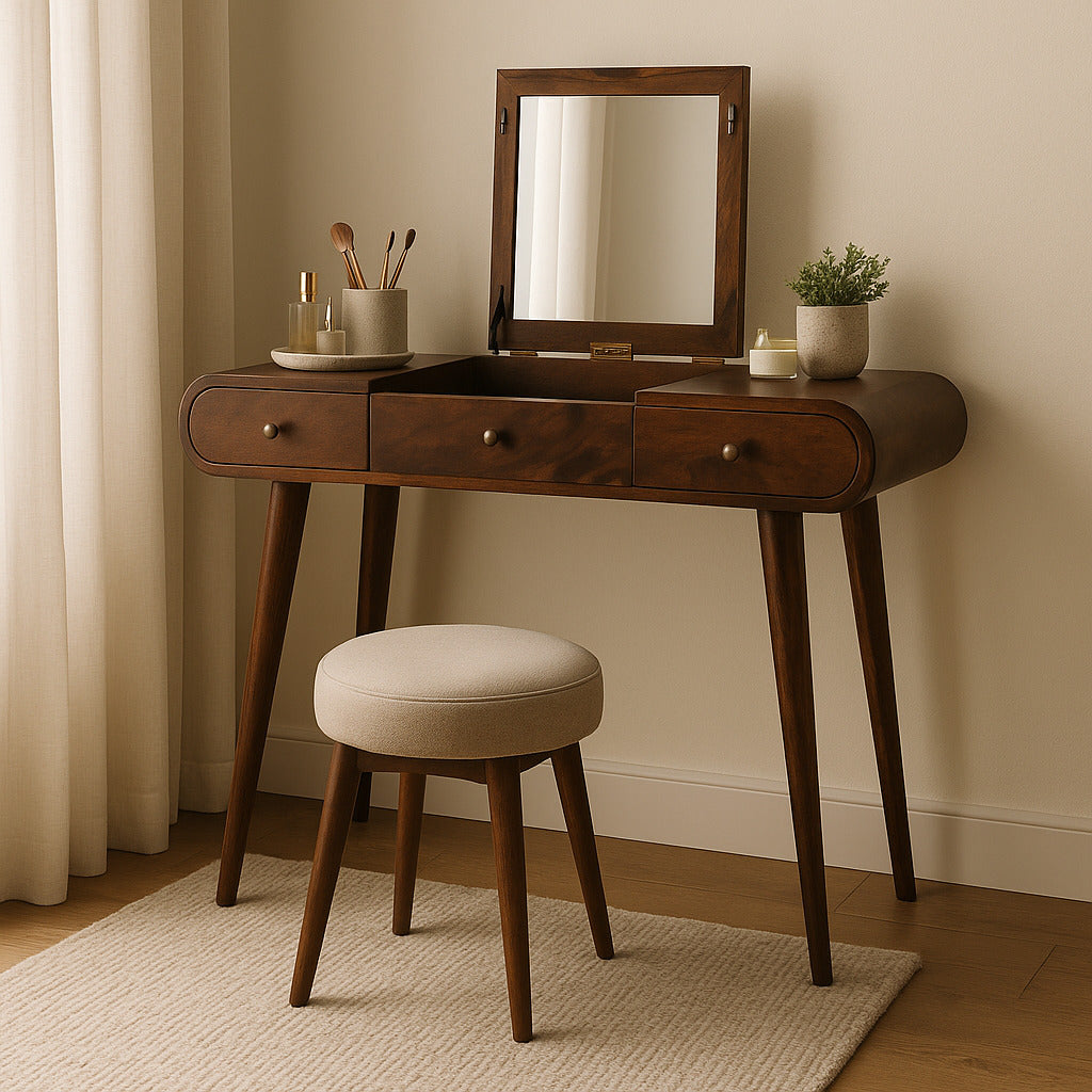 Handcrafted Chestnut Mirror Dressing Table - IN3287