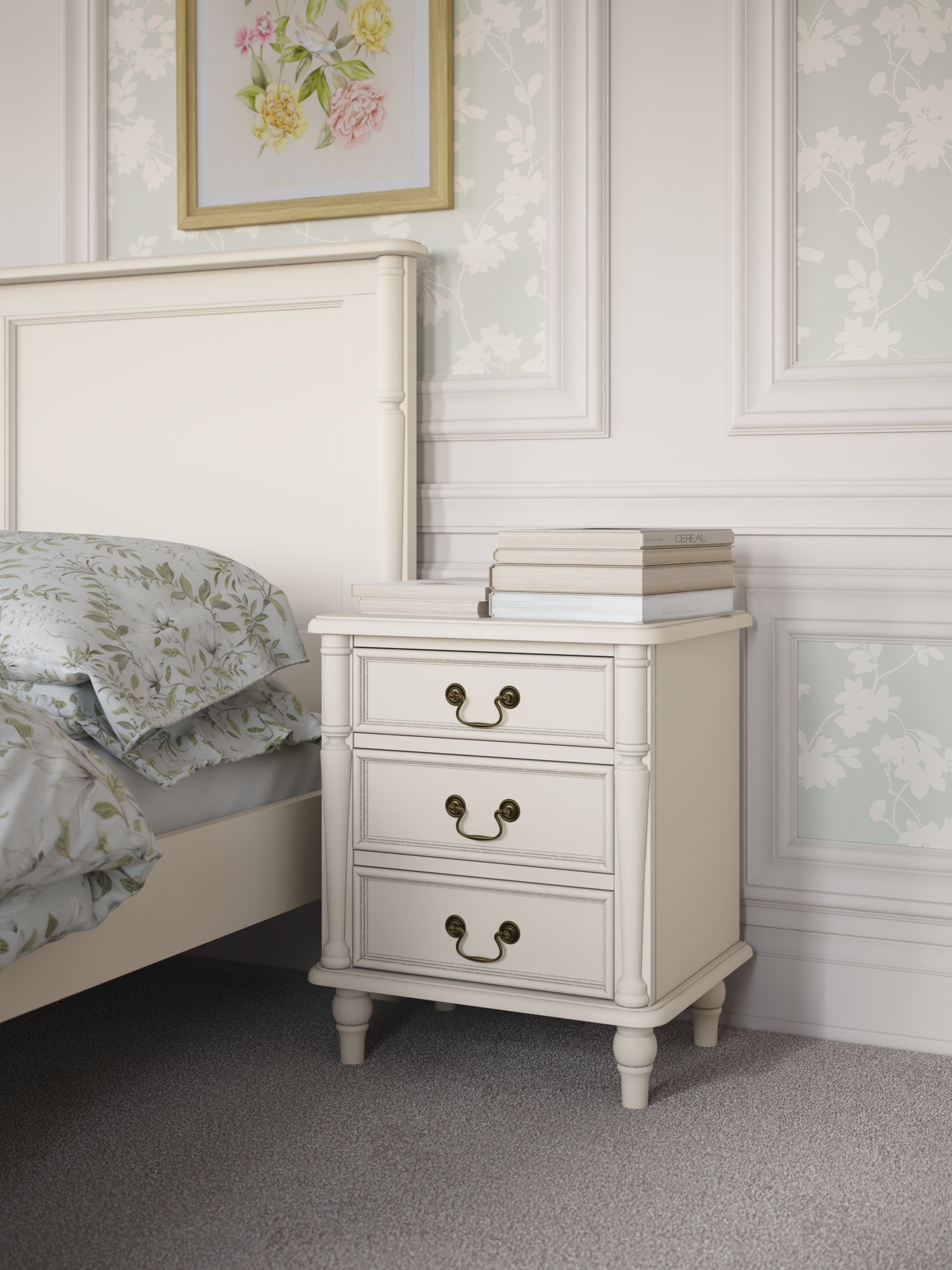 Laura Ashley Clifton 3 Drawer Bedside Chest in Ivory - 3608016 - White Bear Furnishings