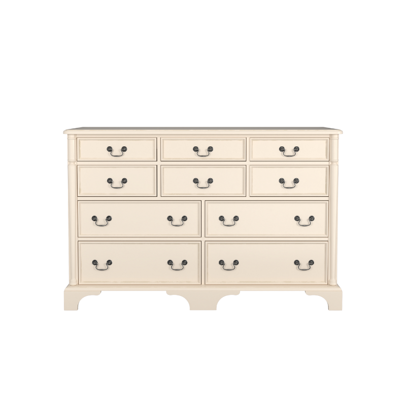 A beige Laura Ashley Clifton 6+4 Drawer Chest with metal handles and a classic design. 
