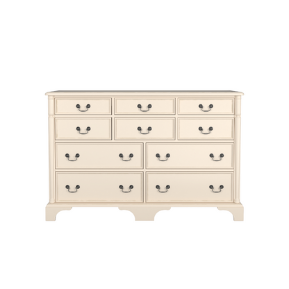 A beige Laura Ashley Clifton 6+4 Drawer Chest with metal handles and a classic design. 