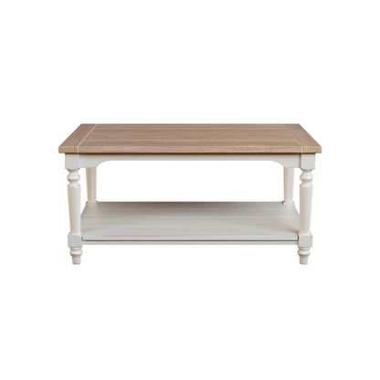 A Laura Ashley Dorset Coffee Table with a wooden top, white painted legs, and a lower shelf.