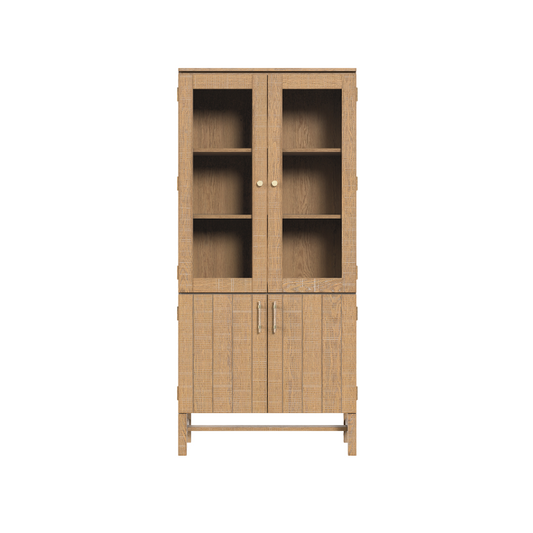 Laura Ashley Braystone Washed Oak 4 Door Glazed Cabinet - 3251005