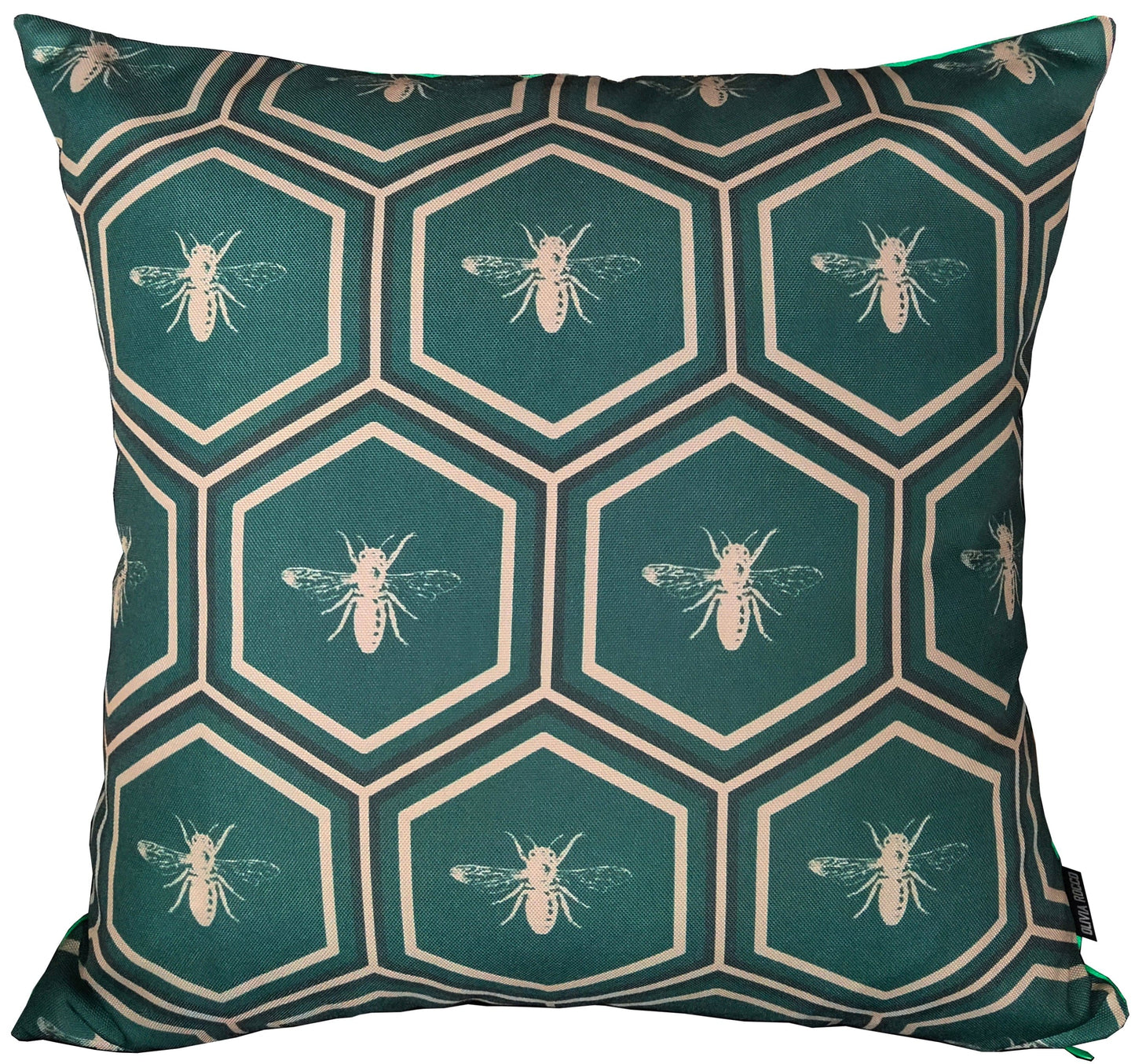Emerald Bees Weather-Resistant Waterproof Outdoor Cushions for Patio Garden Sofa or Indoor Seating by OLIVIA ROCCO - White Bear Furnishings