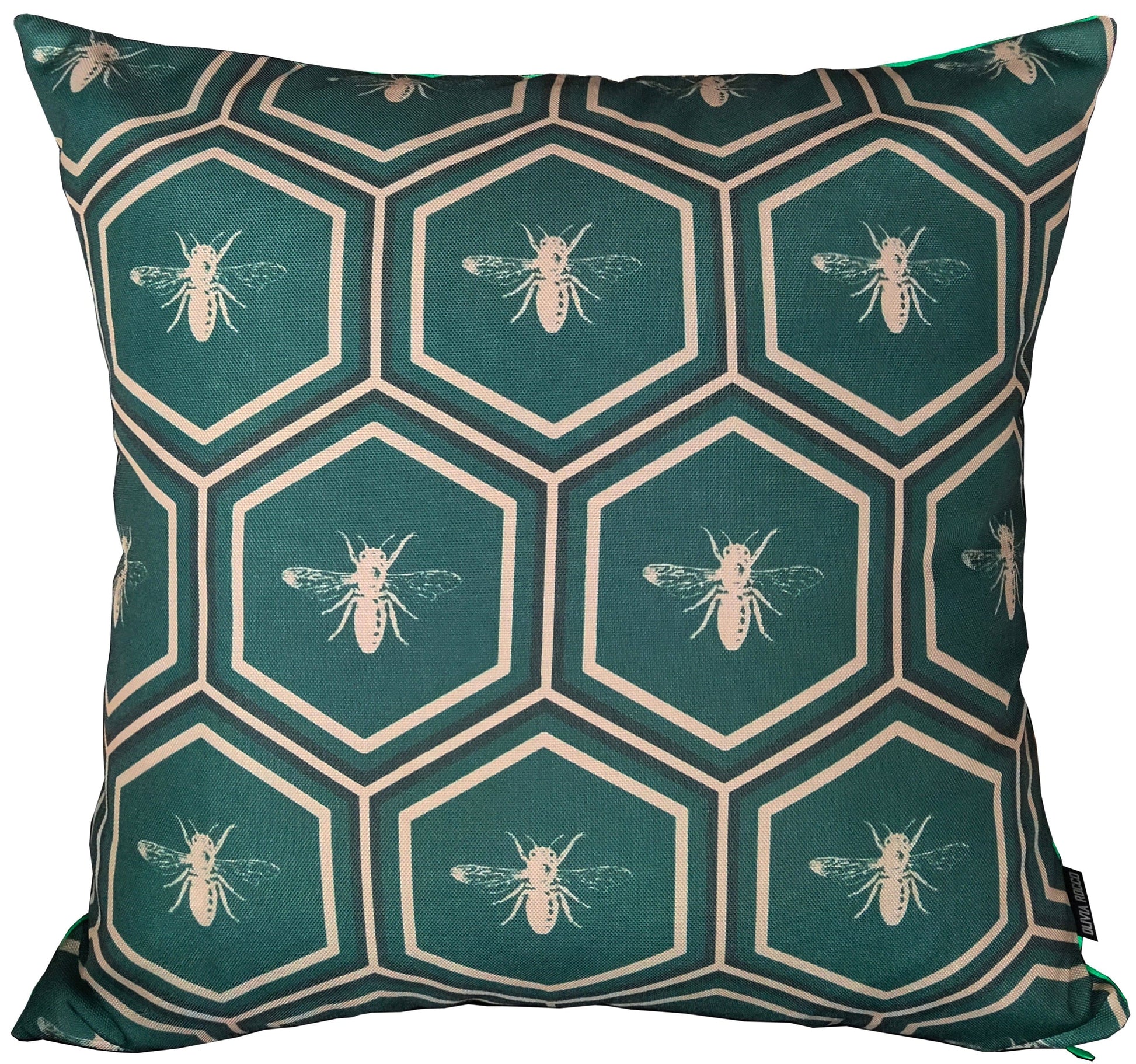 Emerald Bees Weather-Resistant Waterproof Outdoor Cushions for Patio Garden Sofa or Indoor Seating by OLIVIA ROCCO - White Bear Furnishings