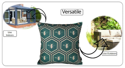 Emerald Bees Weather-Resistant Waterproof Outdoor Cushions for Patio Garden Sofa or Indoor Seating by OLIVIA ROCCO - White Bear Furnishings