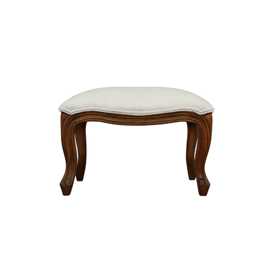 Wooden stool with a white cushion on a white background