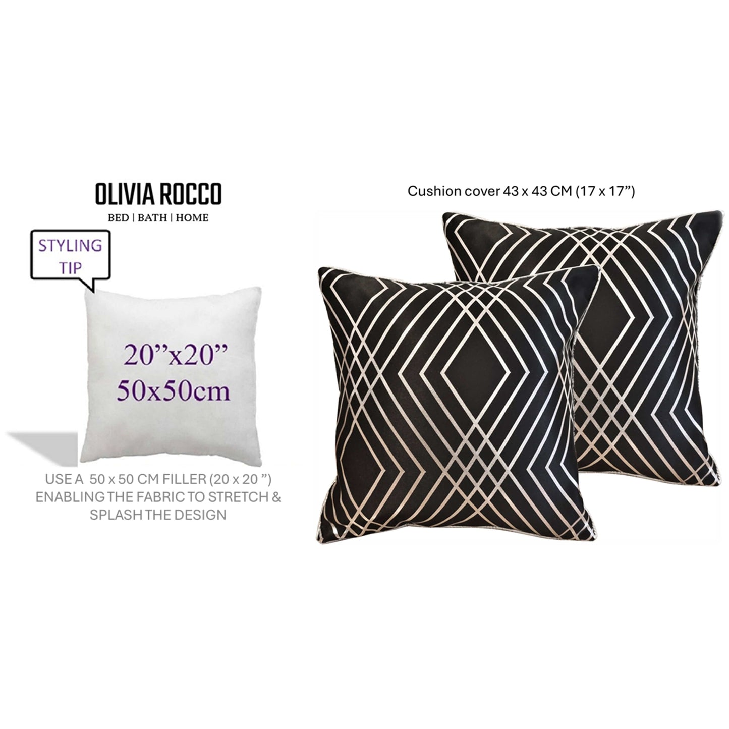 Geo Sparkle Cushion Covers 2 Pack Decorative Scatter Pillow Cases Geo Black for Sofa Bed Chair Lounge by OLIVIA ROCCO - White Bear Furnishings