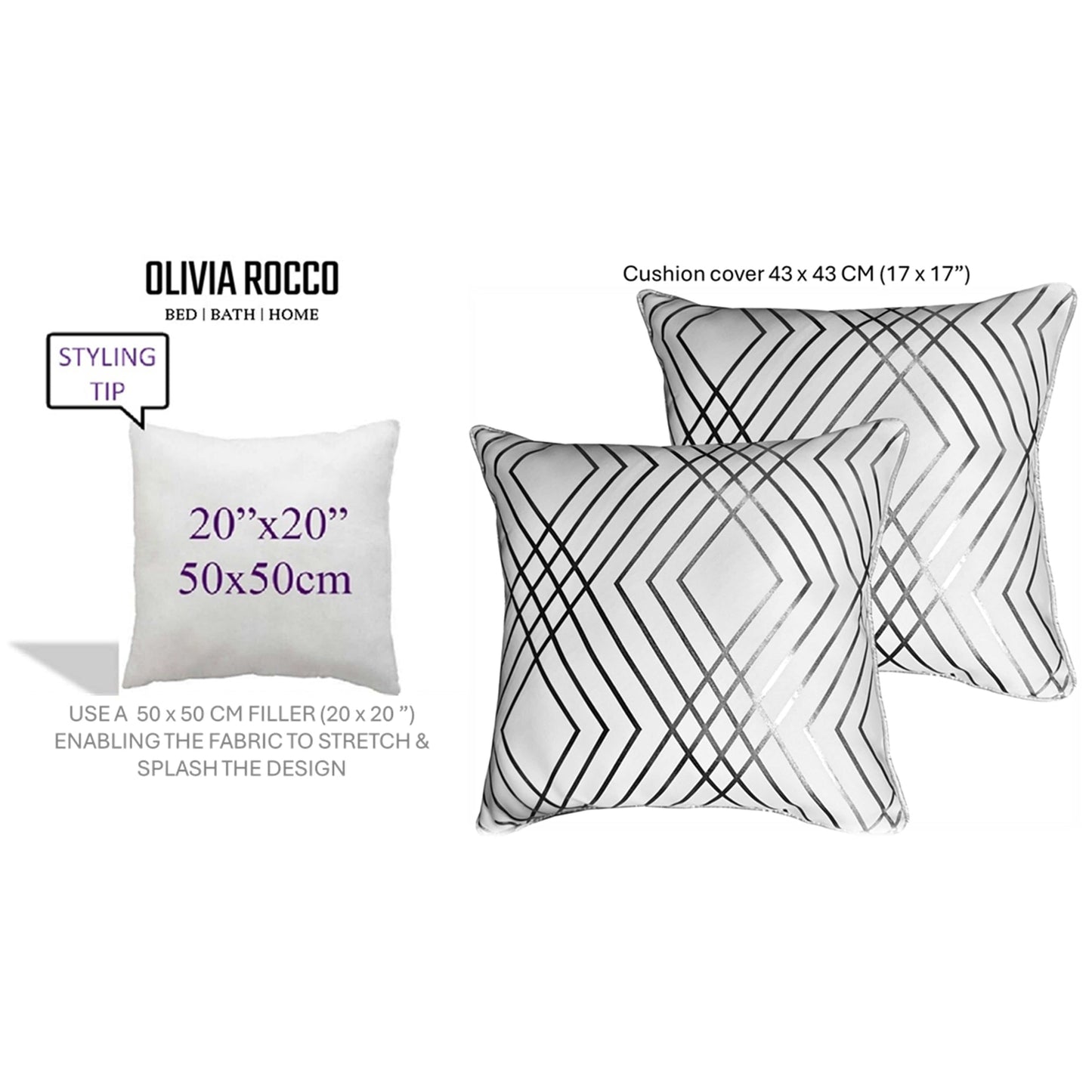 Geo Sparkle Cushion Covers 2 Pack Decorative Scatter Pillow Cases Geo White for Sofa Bed Chair Lounge by OLIVIA ROCCO - White Bear Furnishings