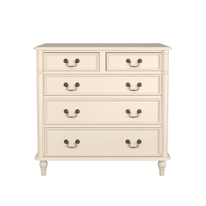 A beige Laura Ashley Clifton 2+3 Drawer Chest with brass handles and a classic design.