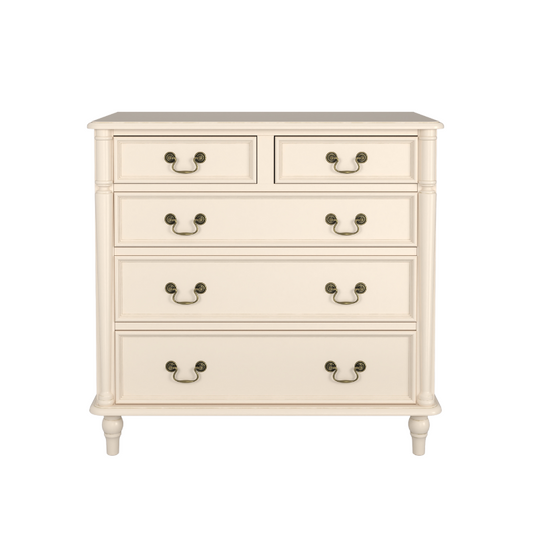 A beige Laura Ashley Clifton 2+3 Drawer Chest with brass handles and a classic design.