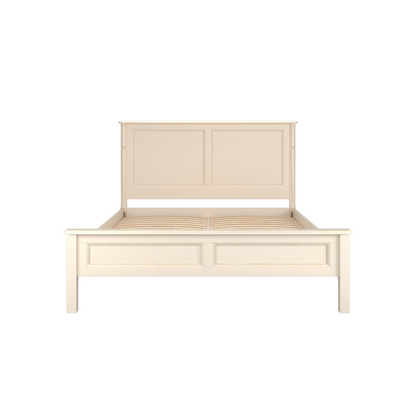 Beige wooden bed frame on a white background