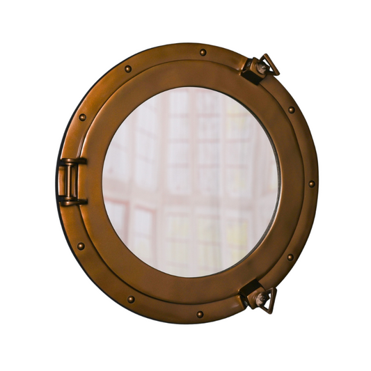 Handcrafted Large Antiqued Brass Style Port Hole Mirror - FM65