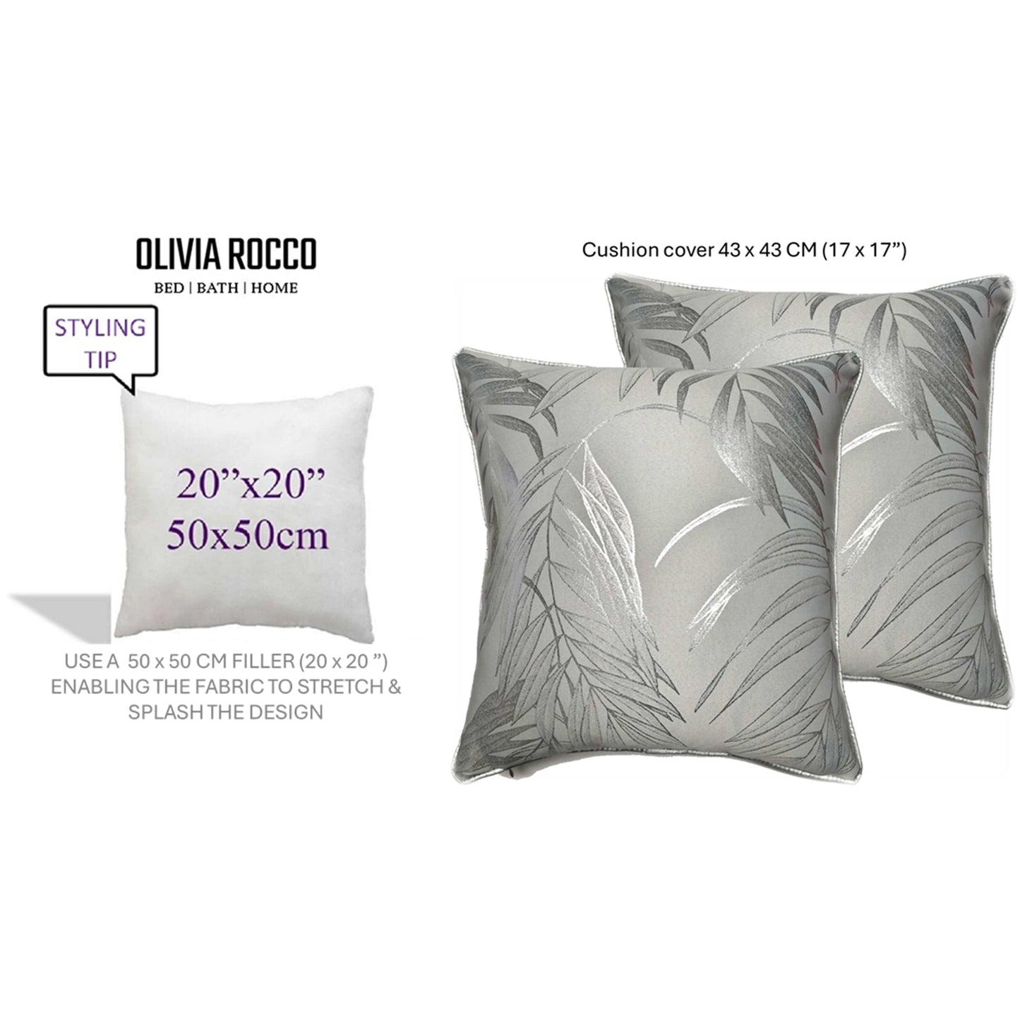 Leaf Sparkle 2 Pack Cushion Covers Leaf Silver Modern Decorative Throw Pillow Cases for Sofa or Bed by OLIVIA ROCCO - White Bear Furnishings