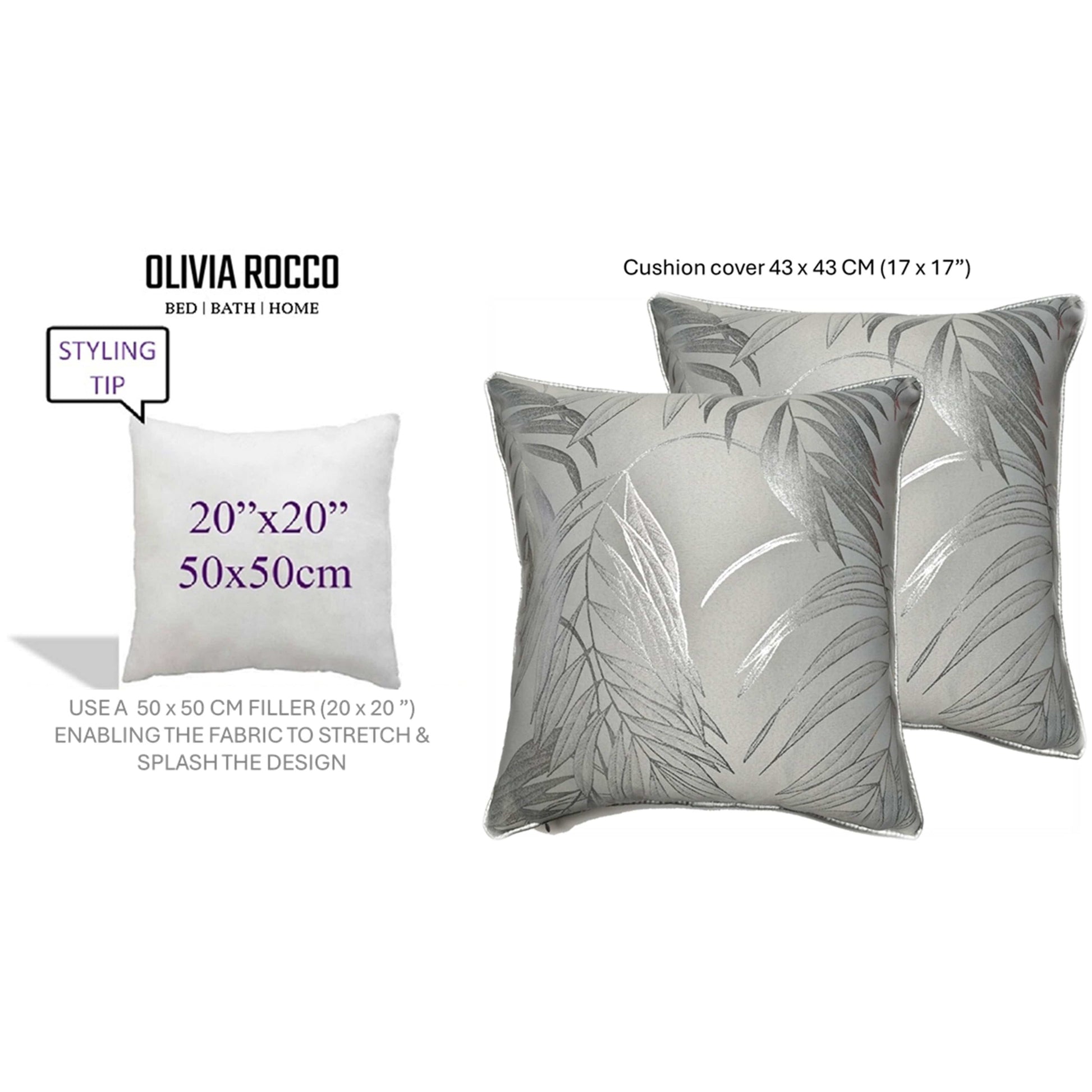 Leaf Sparkle 2 Pack Cushion Covers Leaf Silver Modern Decorative Throw Pillow Cases for Sofa or Bed by OLIVIA ROCCO - White Bear Furnishings