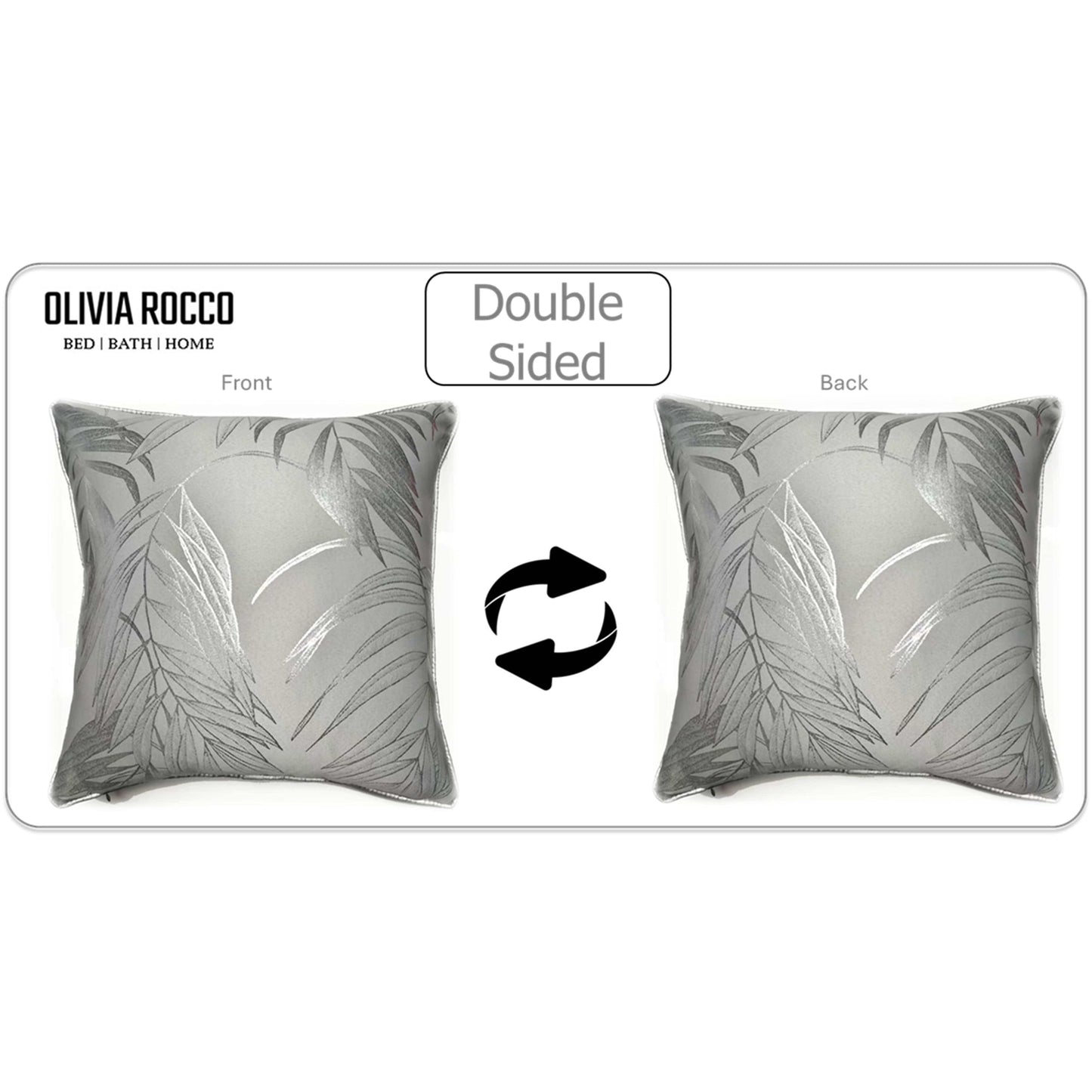 Leaf Sparkle 2 Pack Cushion Covers Leaf Silver Modern Decorative Throw Pillow Cases for Sofa or Bed by OLIVIA ROCCO - White Bear Furnishings