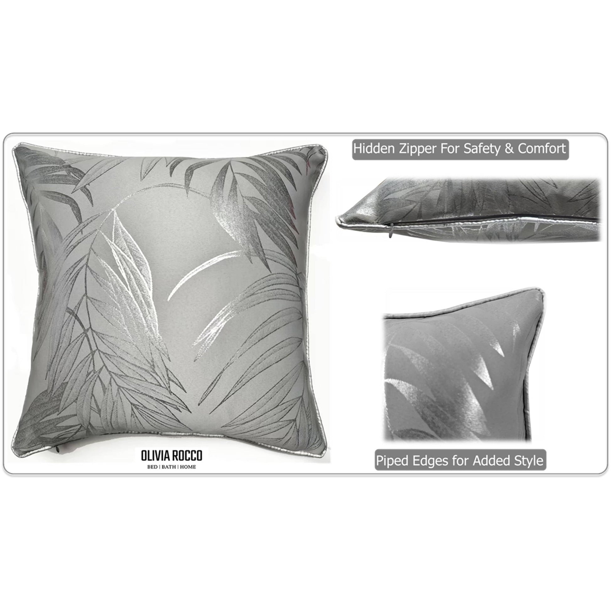 Leaf Sparkle 2 Pack Cushion Covers Leaf Silver Modern Decorative Throw Pillow Cases for Sofa or Bed by OLIVIA ROCCO - White Bear Furnishings