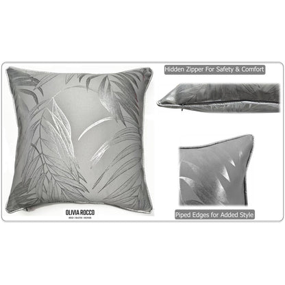 Leaf Sparkle 2 Pack Cushion Covers Leaf Silver Modern Decorative Throw Pillow Cases for Sofa or Bed by OLIVIA ROCCO - White Bear Furnishings