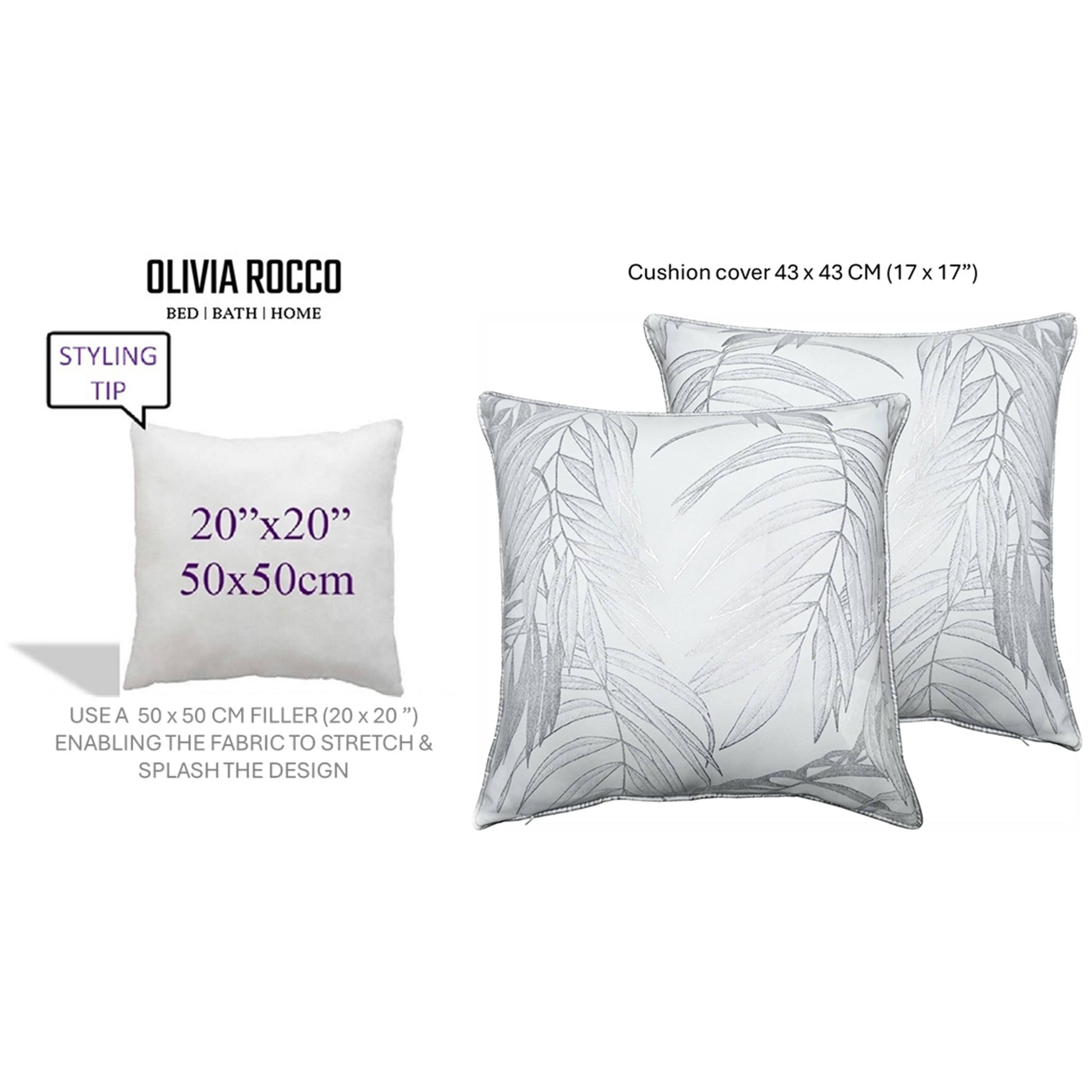 Leaf Sparkle 2 Pack Cushion Covers Leaf White Modern Decorative Throw Pillow Cases for Sofa or Bed by OLIVIA ROCCO - White Bear Furnishings