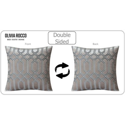 Luxe Geo Velvet Cushion Covers 2 Pack Champagne Geometric Decorative Cushions for Sofa Bed & Living Room by OLIVIA ROCCO - White Bear Furnishings