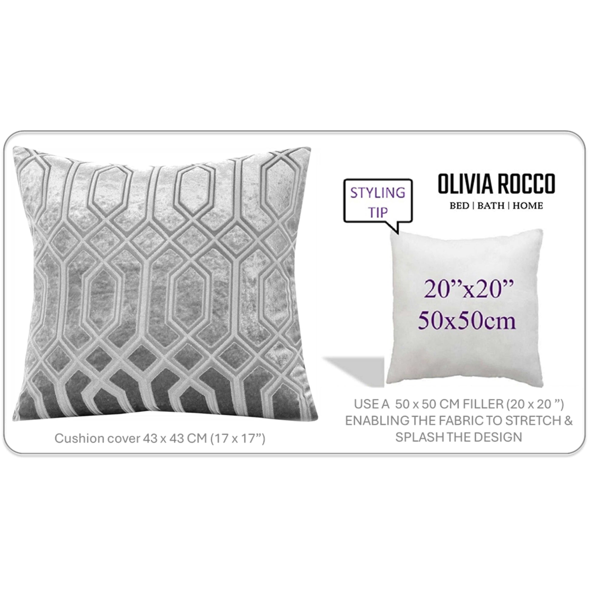 Luxe Geo Velvet Cushion Covers 2 Pack Grey Geometric Decorative Cushions for Sofa Bed & Living Room by OLIVIA ROCCO - White Bear Furnishings